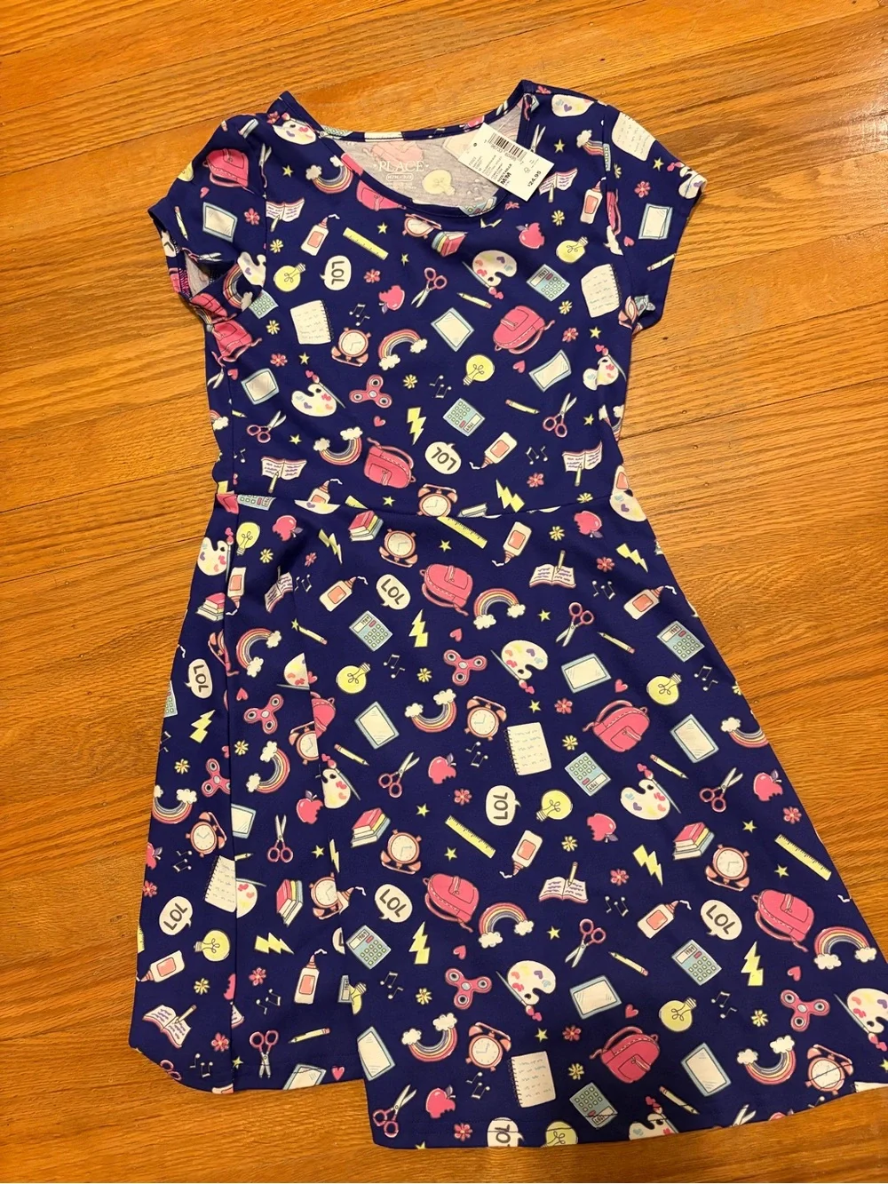 Gymboree Navy Dress with Pink and Yellow School Icons